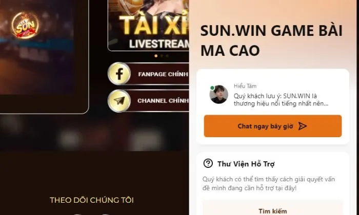 Liên hệ với Sunwin qua Livechat